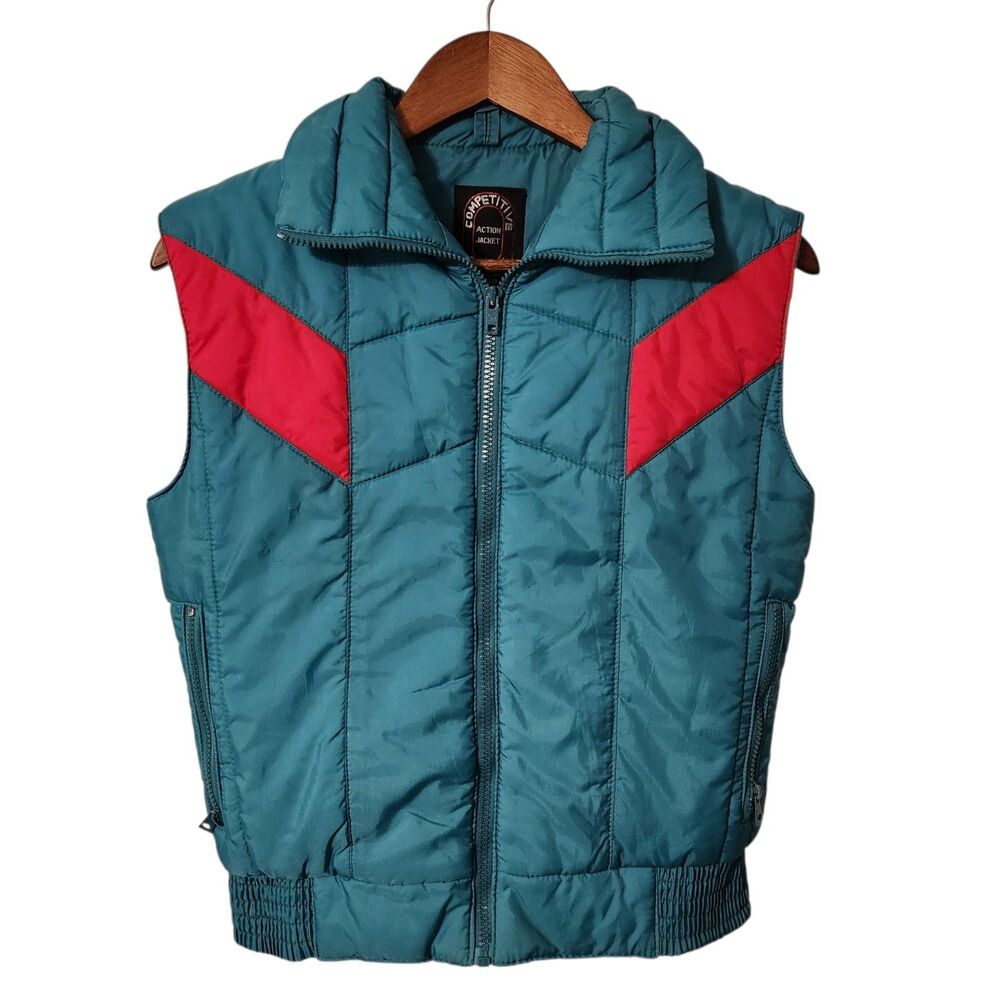 Vintage 80s Competitive Edge Youth M Multicolor Colorblock Puffer Full Zip Vest